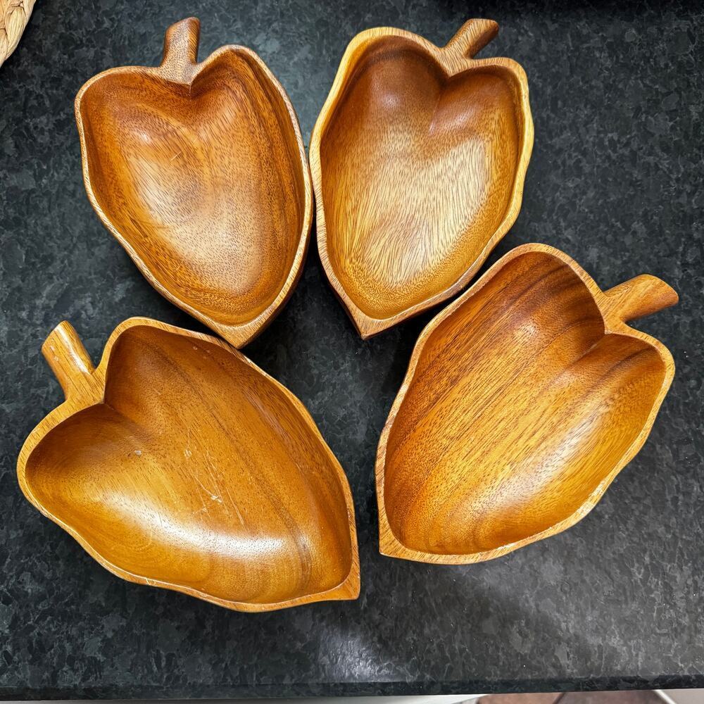 Vintage Monkeypod Wood Pepper Bowls Set of 4 Hand Carved Tropical Tiki Serveware